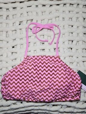 wild fable Pink and Brown Wavy Halter Bikini Top New Large Women's